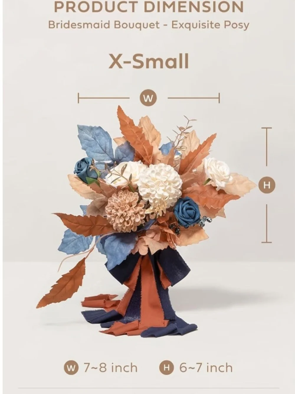 Bridesmaid Bouquet(6pc) And Boutoniere (6pc) Navy, Rust & Cream